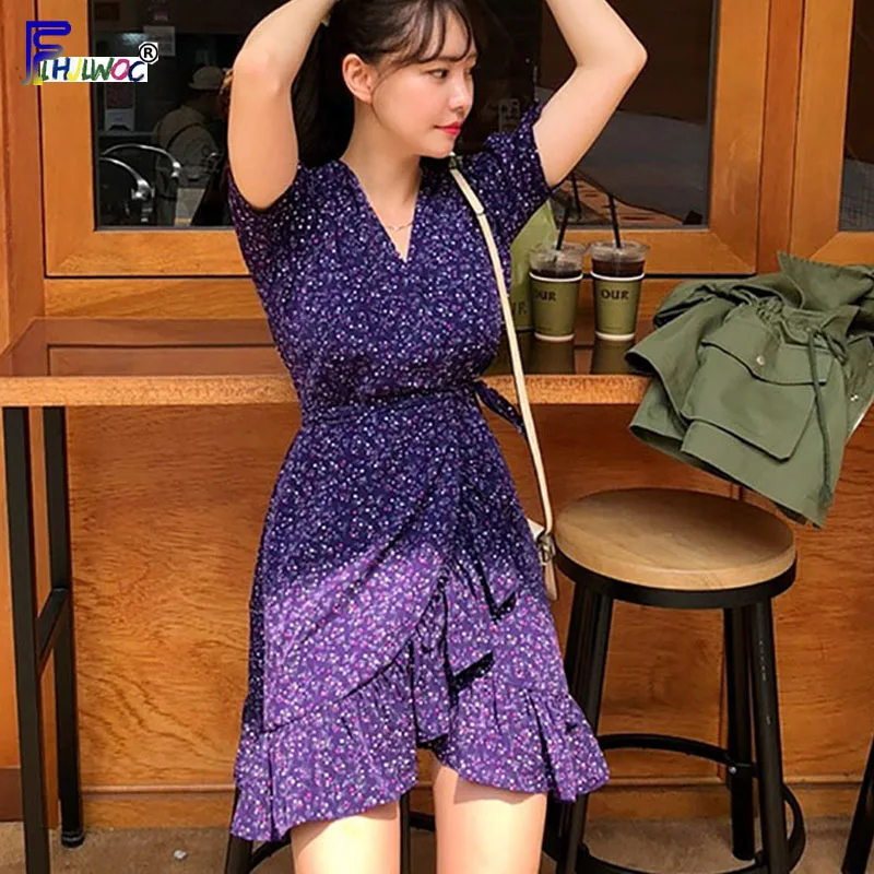 Милое мини платье Летнее женское модное с коротким рукавом повседневное