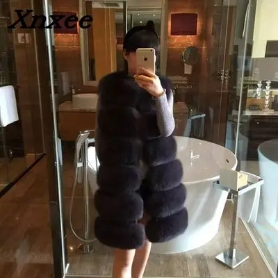 Women fur coat fox faur fur vest jacket coat winter female fur jacket outerwear waistcoat natural long fox fur slim vest coats