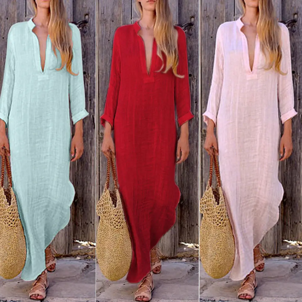 Женская длинная юбка с разрезом Boho свободная однотонная Макси-юбка из хлопка и