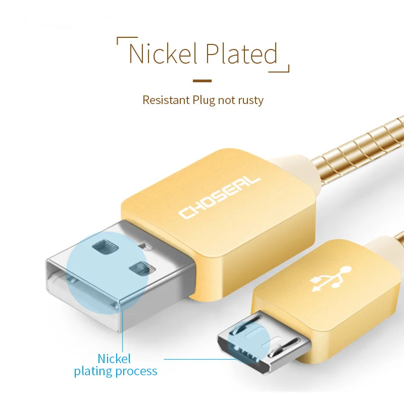 Зарядный кабель Micro USB CHOSEAL металлический плетеный шнур для быстрой синхронизации