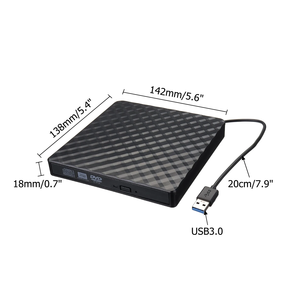 

External USB3.0 DVD RW CD Writer Slim Optical Drive Burner Reader Player Tray Type Portable For PC Laptop