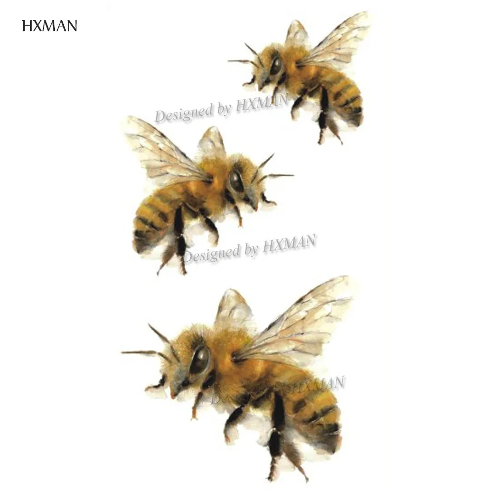 Временная наклейка для татуировки HXMAN Bee акварельные женщин модный боди арт