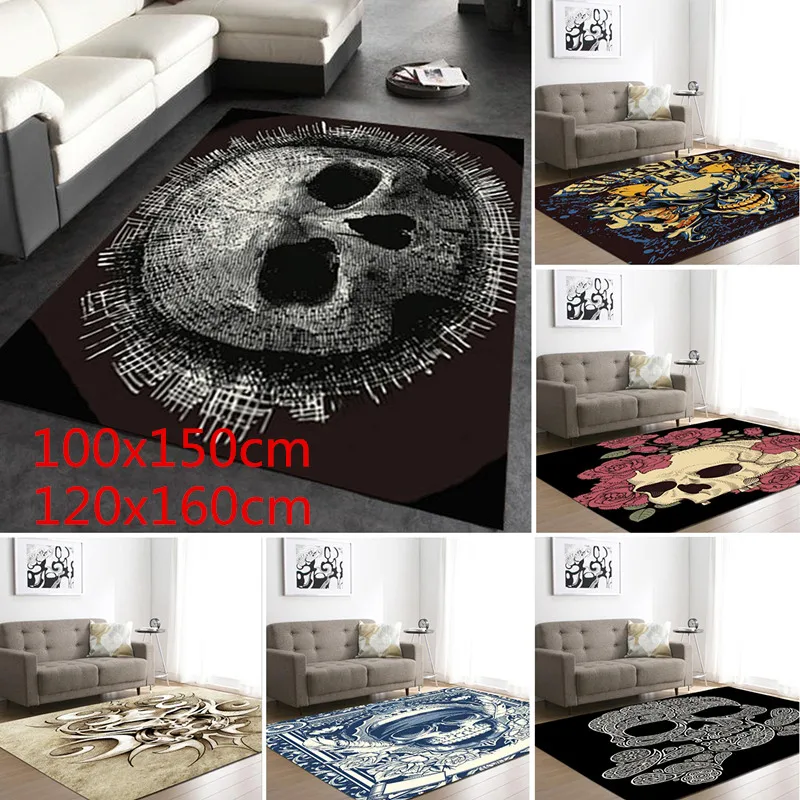 3D печатные коврики с рисунком черепа для гостиной Нескользящие прямоугольные