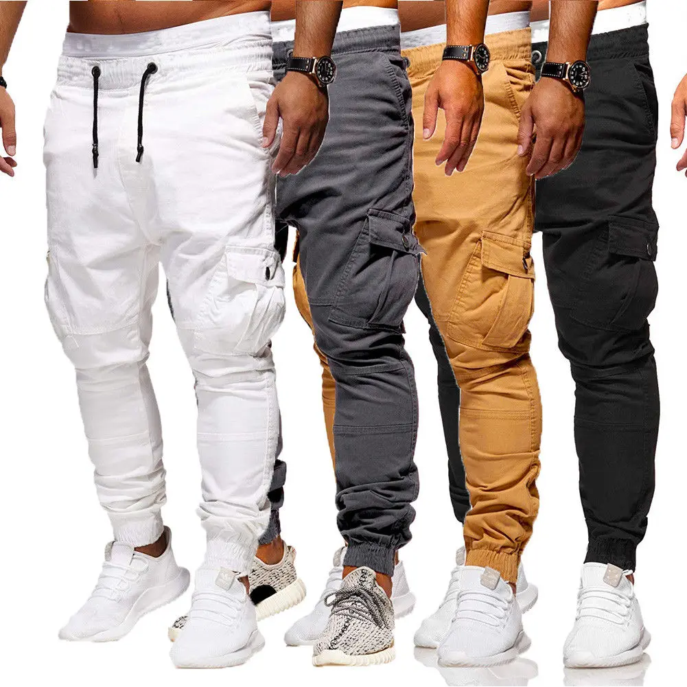 

2019 New Style Fashion Men's Slim Fit Tracksuit Cotton Bottoms Skinny Casual With Pocket Pants Solid Trousers