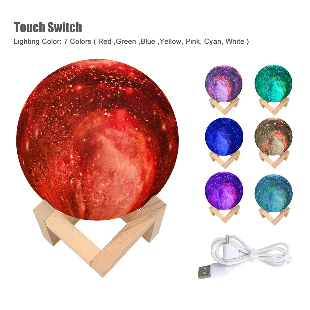 3D пластиковая лампа Stary Sky Magic Star Moon Planet перезаряжаемая цветная 3/7 цветов меняющая