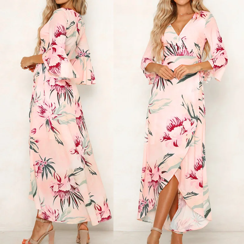 Женская БОБО с коротким рукавом V образным вырезом цветочный принт длинное