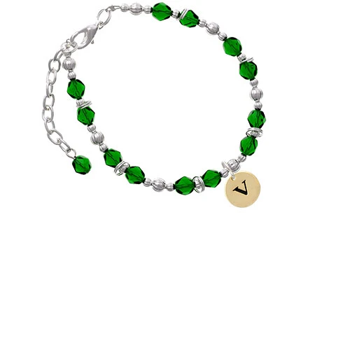 Браслет Goldtone Disc 1/2 ''Initial-v-с зеленым бисером |