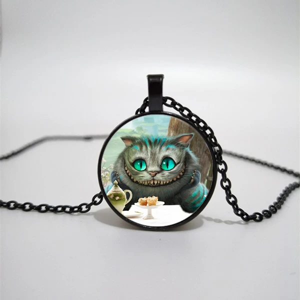 Alice in Wonderland Cat Glass Necklace men and women Jewelry Pendant DIY customized photos custom necklace | Украшения и