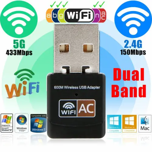 AC600 Wi Fi двухдиапазонный USB адаптер беспроводной приемник мини WiFi WLAN Беспроводной