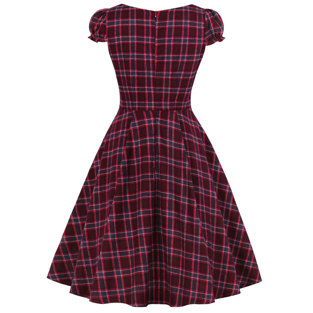 Женское винтажное платье Kenancy весеннее из 100% хлопка в клетку с короткими рукавами
