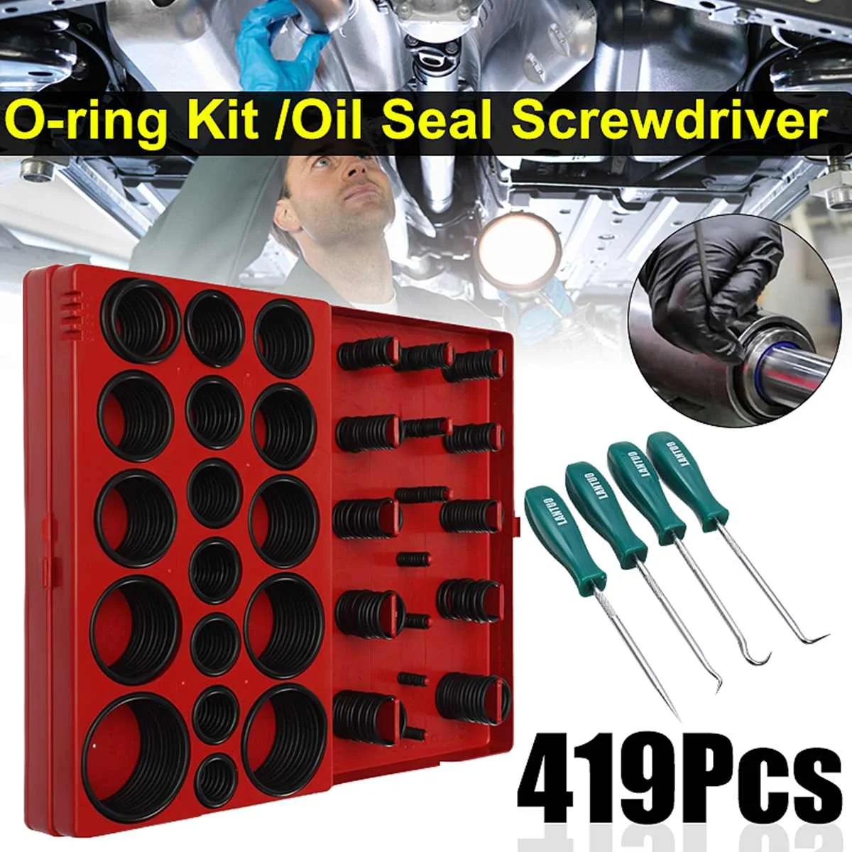 

419Pcs Rubber O-ring Kit 4Pcs Oil Seal Screwdrivers Set Pick Hooks for Garages General-Plumbers Mechanics Workshop Hand Tools
