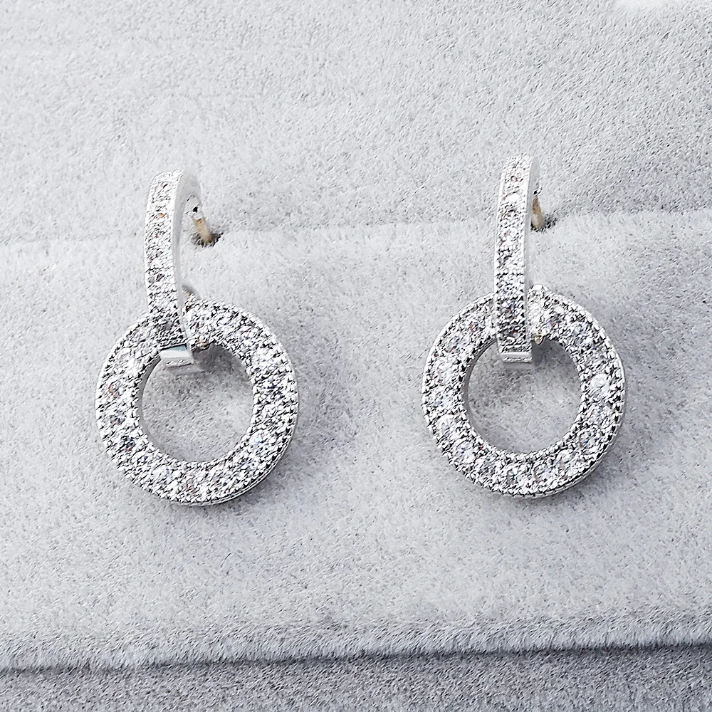 Свадебные серьги для невесты из медного металла с кубическим цирконием AAA+ двойной круглой формы 2018 года новый ювелирный украшение.