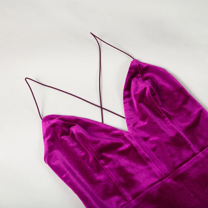 Женское бархатное платье Fuedage однотонное вечернее на тонких бретельках с