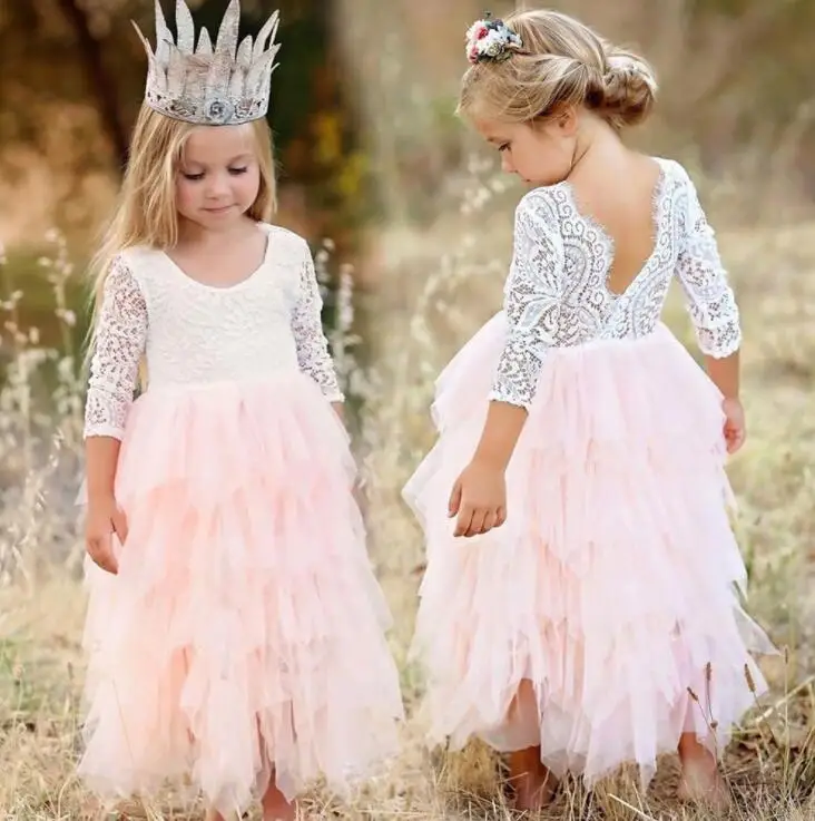 Летние белые платья для маленьких девочек вечерние костюмы с длинными рукавами