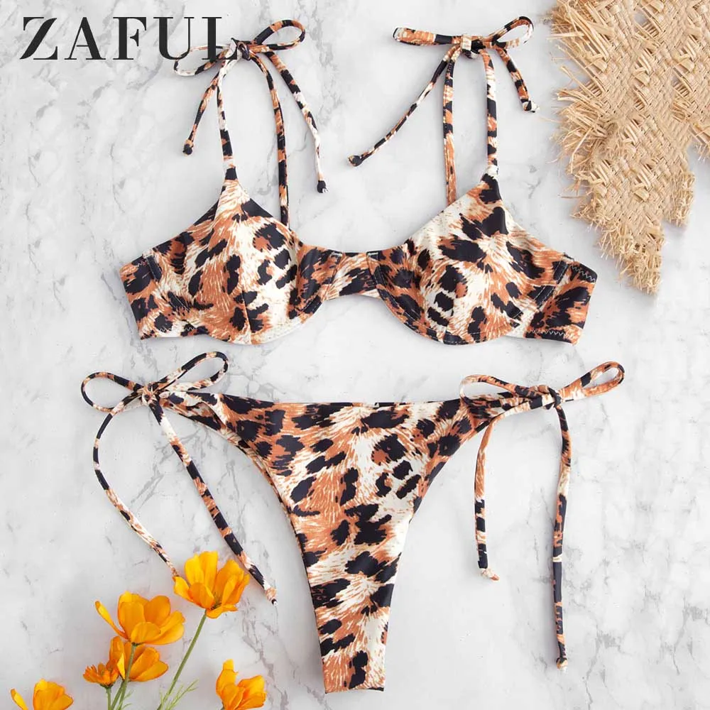 ZAFUL Бикини на косточках с леопардовым принтом 2 шт. Бретельки для спагетти