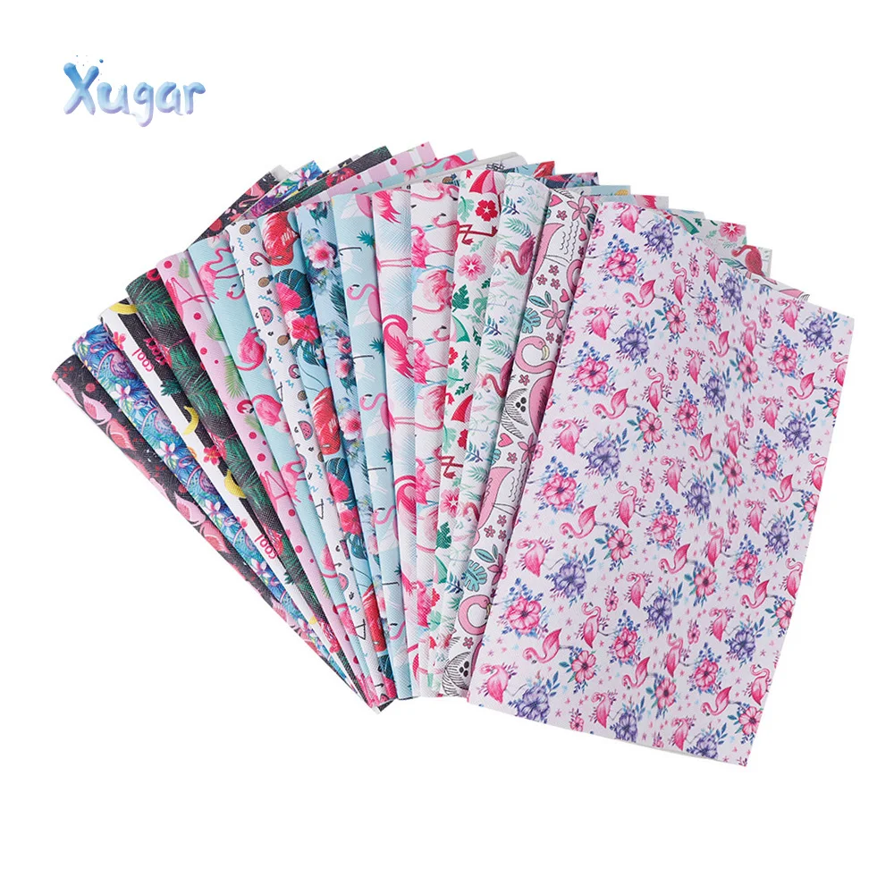 

22cm*30cm Flamingo Synthetic Leather Fabric Sheet Plants Summer Flamingo Printed PU Material DIY Hairbows Bags Sewing Patchwork