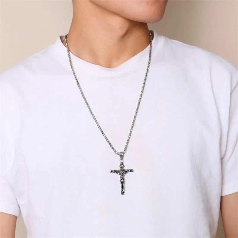 Мужские ожерелья INRI Jesus Christian Cross винтажная Подвеска из нержавеющей стали с
