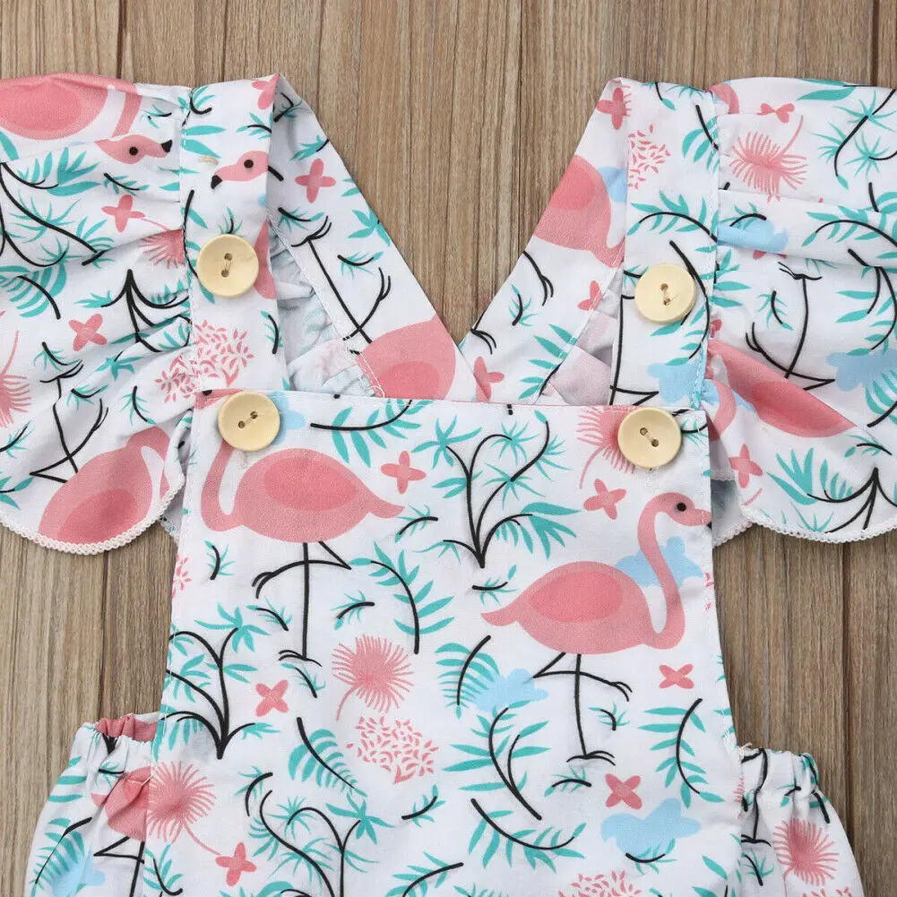Pudcoco/одежда с принтом Фламинго для новорожденных и маленьких девочек летнее боди