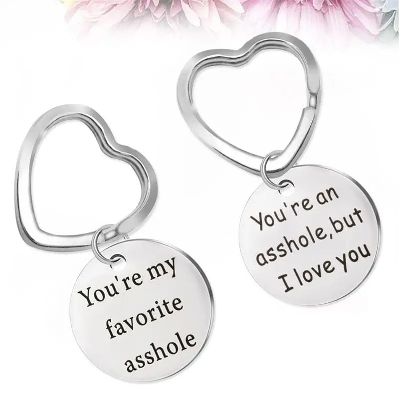 2Pcs/Pack Creative Couple Keychains Lettering Stainless Steel Heart Shape Key Rings Auto Car Keys Chain for Boyfriend Lovers | Автомобили