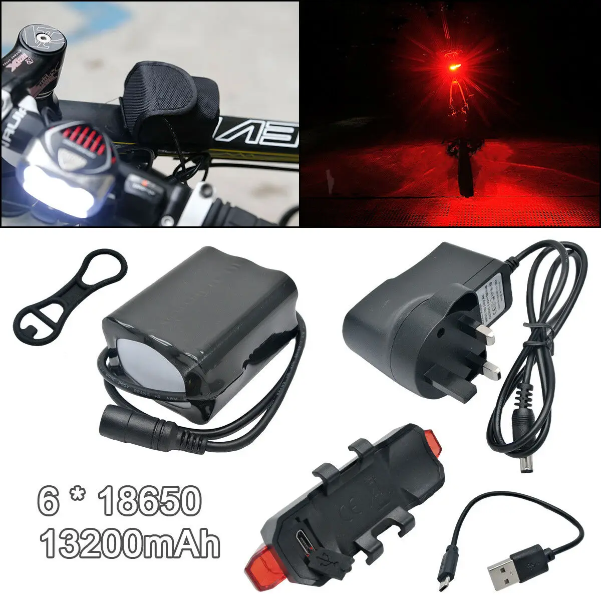 

New Hot 6x 13200mAh Rechargeable Waterproof Battery Pack with Charger Black Car Electronics Accessories