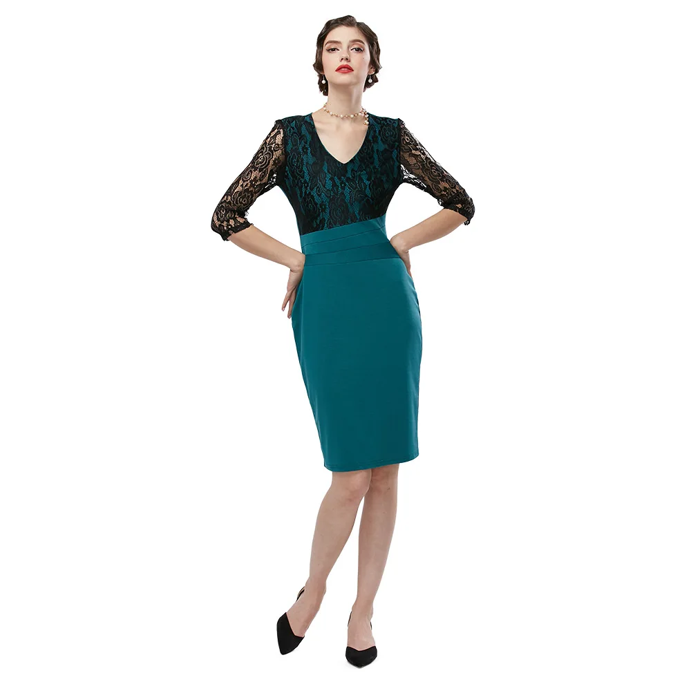 2019 женское платье VESTLINDA элегантное с коротким кружевным рукавом и V-образным