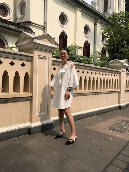 DEAT 2020 New Spring Fashion Women Clothing Casual Wrist Flare Sleeve Loose V-neck Splicing Shirt Dress Female Vestido ZA007600 | Женская
