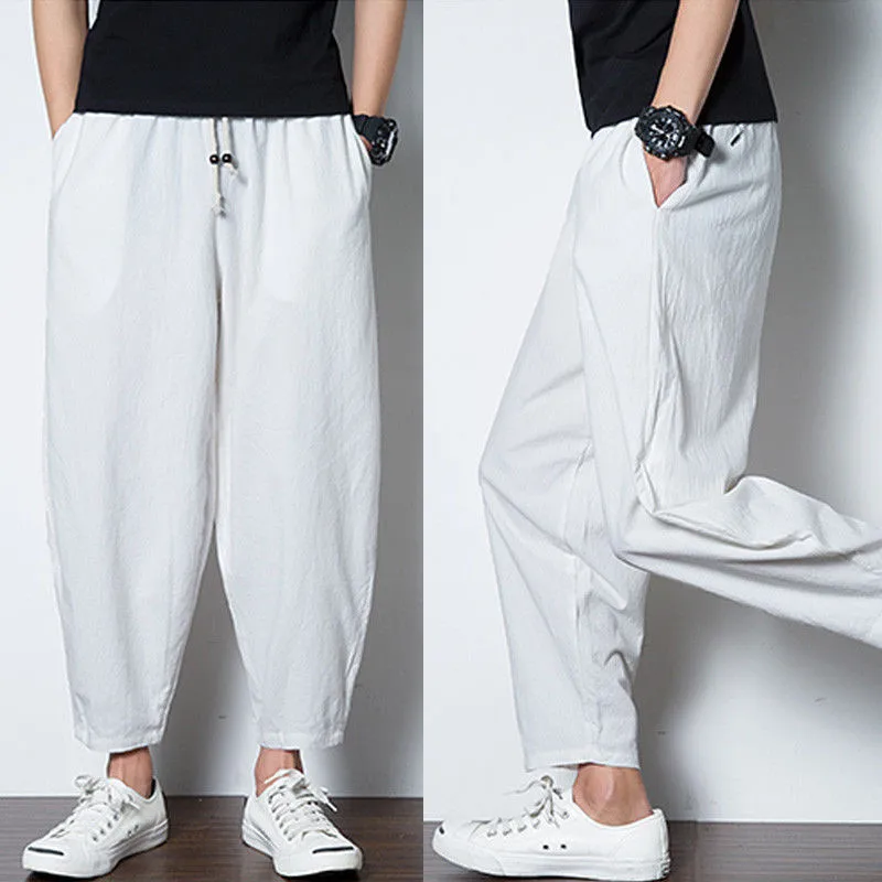 Mens Ankle-Length Loose Baggy Harem Pants Elastic Drawstring Waist Cotton Casual Crop Trousers Fashion Man Streetwear | Мужская одежда