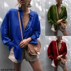 Женская шелковая блузка с длинным рукавом, Повседневная Свободная однотонная блузка с v-образным вырезом, размеры от 2 до 8 лет, 2019