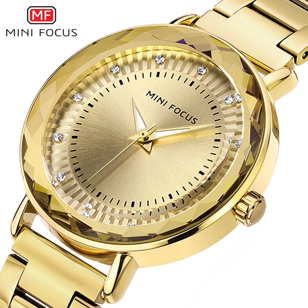 

MINI FOCUS Gold Watch For Women Watches Luxury Ladies Watch Quartz Stainless Steel Thin Strap Crystal Fashion Zegarek Damski