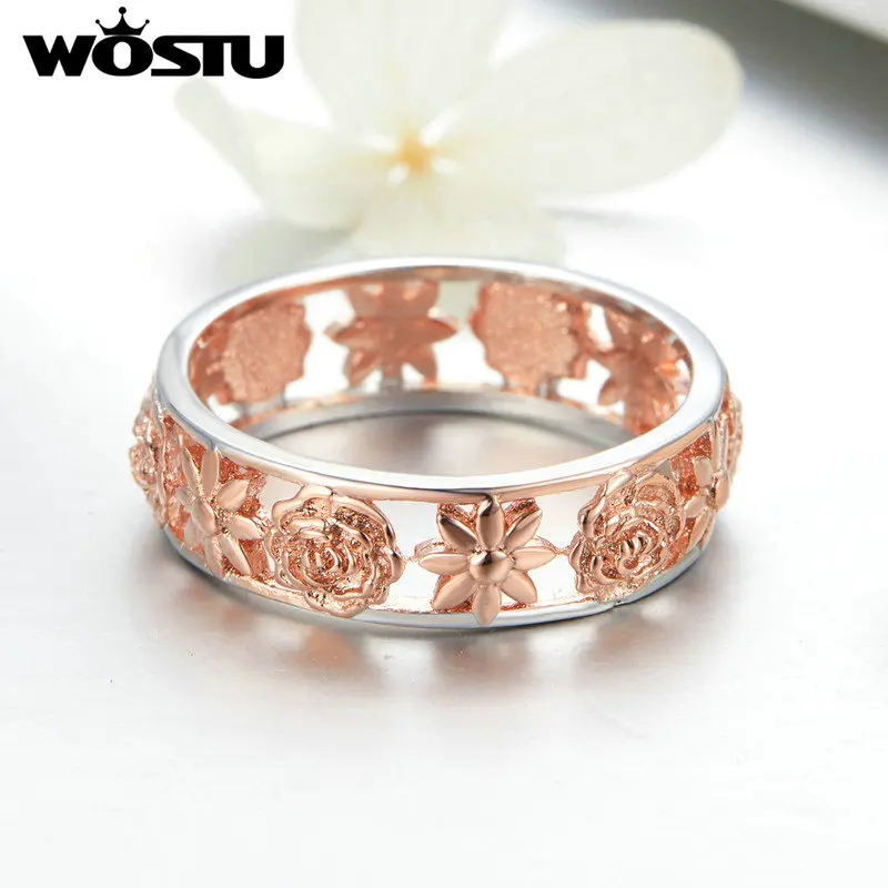 WOSTU 2019 Горячая Мода розовое золото цвет цветок кольца Элегантные Модные