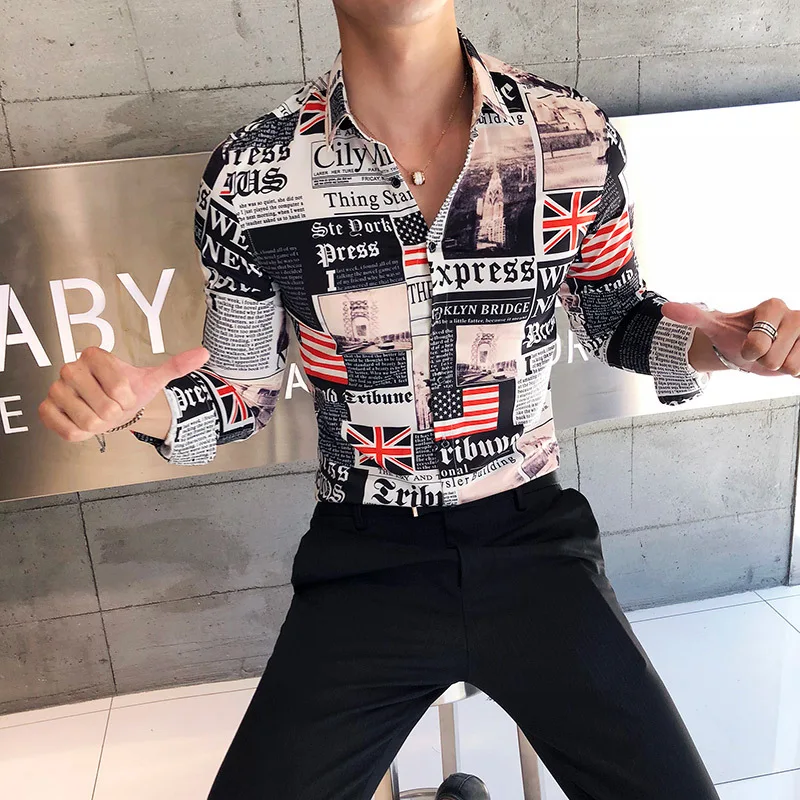 Дизайнерская рубашка модные принт с государственным флагом Slim Fit для мужчин