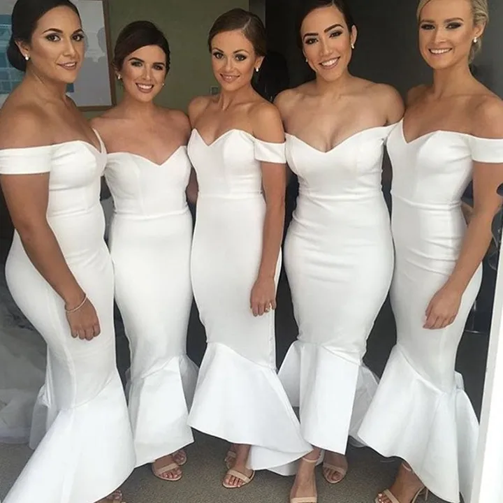 

Скромные платья с открытыми плечами в стиле русалки для подружки невесты 2020, платья для вечеринки, Дешевое платье для подружки невесты