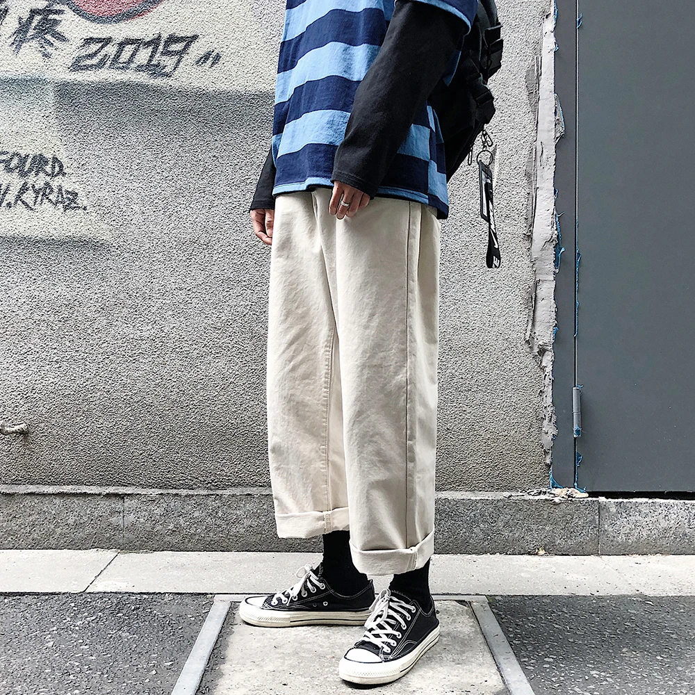 Мужские широкие брюки повседневные хлопковые для отдыха черный/белый цвет