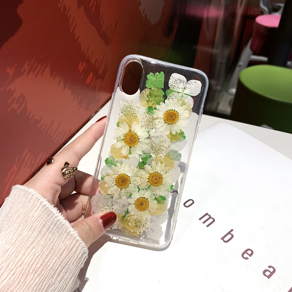 Qianliyao для iPhone X XR XS Max чехлы телефонов натуральный цветок сделай сам высушенный