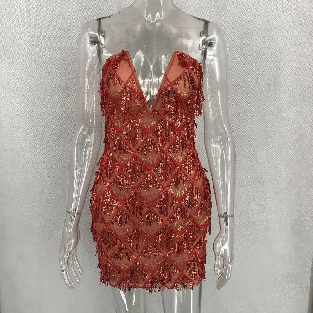 MUXU красное платье с бахромой и пайетками женская одежда vestidos сексуальное облегающее мини открытой спиной