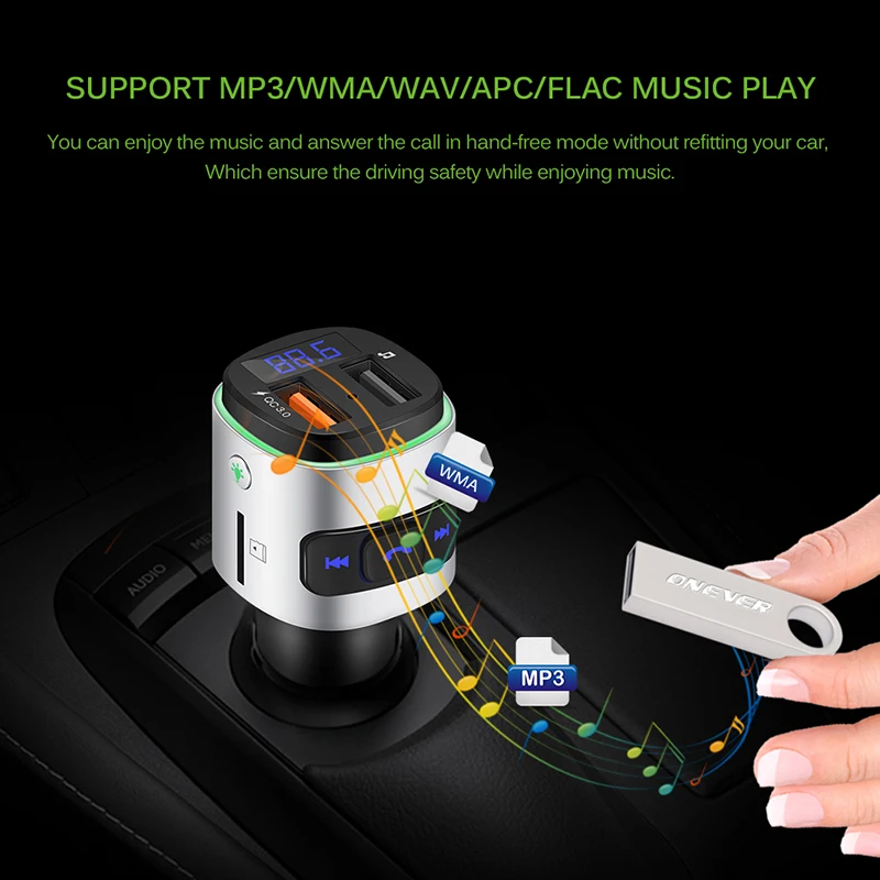 Onever FM передатчик QC 3 0 Зарядное устройство AUX модулятор Bluetooth 4 2 Беспроводной
