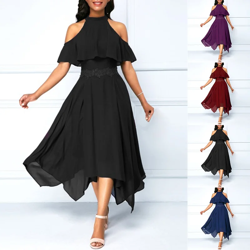 Женское вечернее платье однотонное Повседневное с коротким рукавом коктейльное