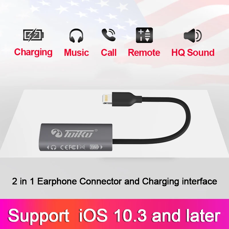 TOIKO 2 в 1 Наушники зарядка USB адаптер для iPhone XS MAX XR X 8 7 6 Plus зарядное устройство