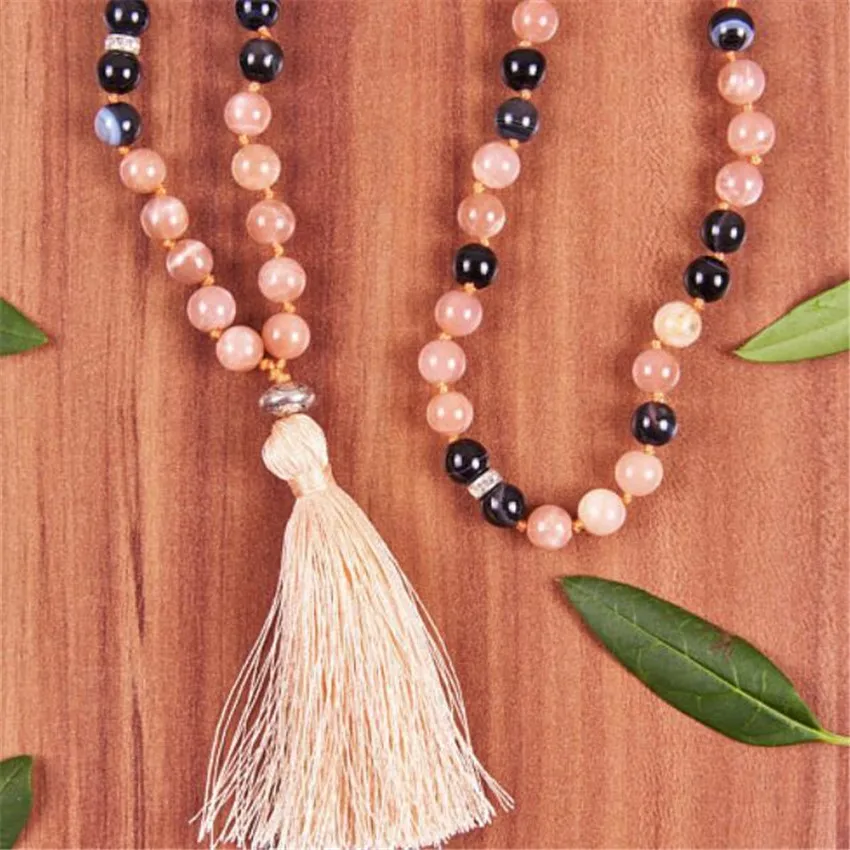 Handmademm Sunstone gules ленточки 108 цепочки и ожерелья Благослови e мала-Йога счастливый