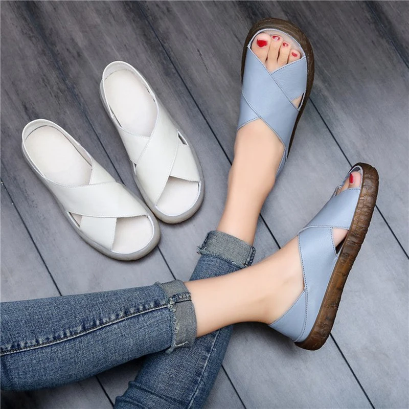 Женская кожаная повседневная обувь ручной работы UPUPER летние женские сандалии на