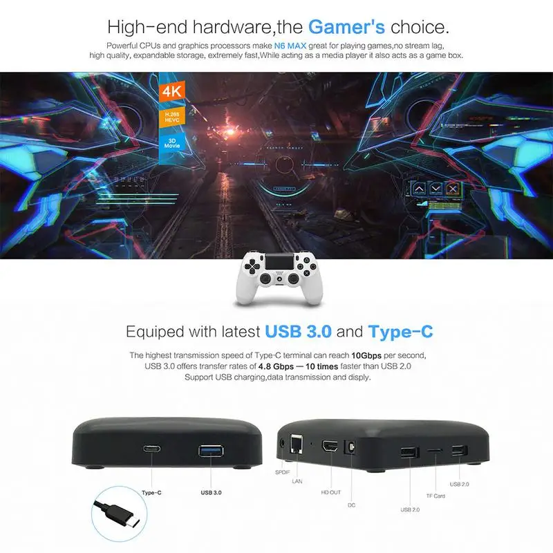 Magicsee N6MAX Android 7.1.2 Декодер каналов кабельного телевидения 4G + 32 г ТВ box Dual band WI FI DDR4 Quad