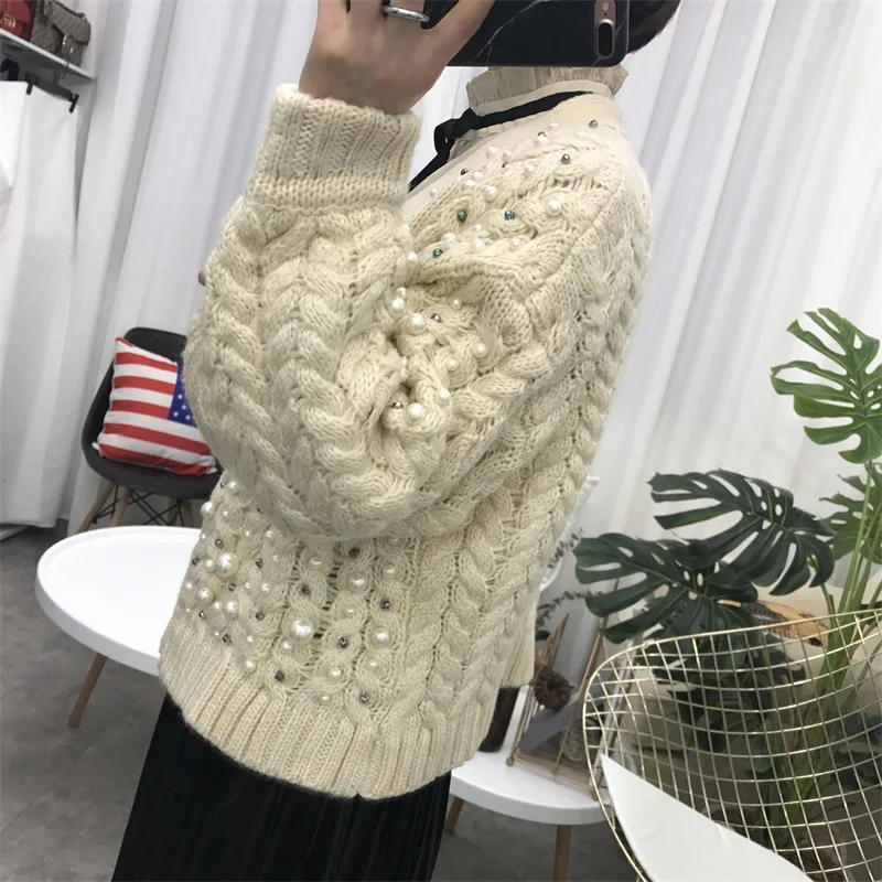 Роскошный вязаный кардиган ручной работы расшитая бисером куртка с v-образным