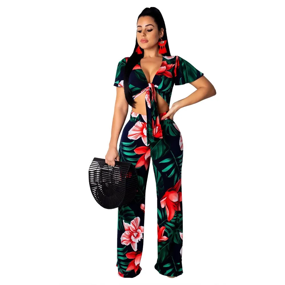 Женский летний комплект из 2 предметов с цветочным принтом сексуальный