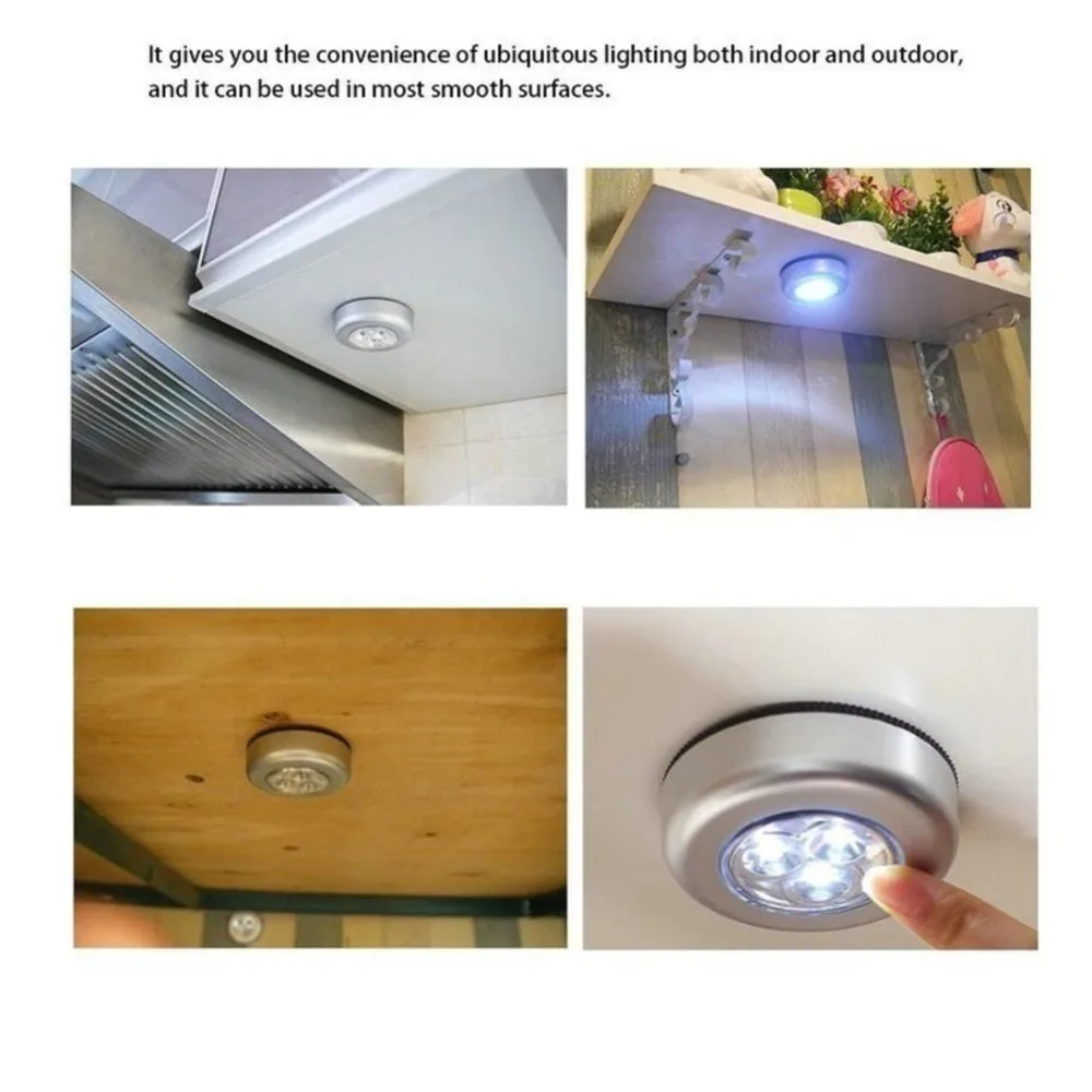 3 LED Light Silver Closet Cabinet Lamp Battery Powered Wireless Stick Tap Touch Push Security Home Kitchen Bedroom Lighting 1Pcs | Лампы и