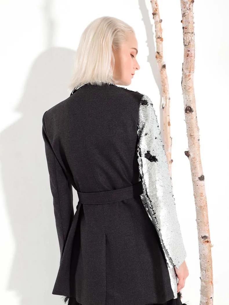OFTBUY 2019 блейзер feminino черный лоскутный с пайетками Женские блейзеры и куртки