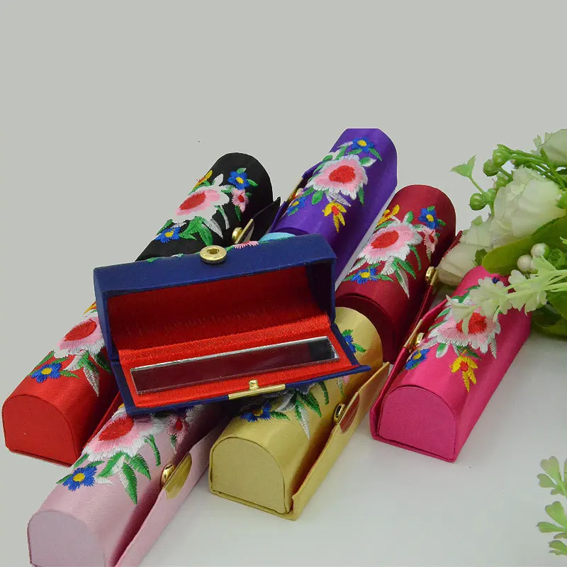 

Wholesale 12pcs Silk Embroider Brocade Lipstick Case Mirror Inside Jewelry Box Nice Gift for Women