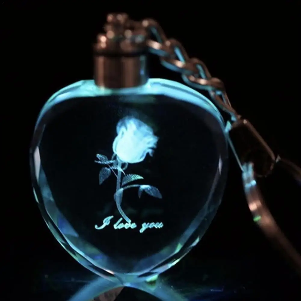 Новый Сказочный Кристалл Роза LED свет брелок сердце любовь кольцо резной подарок