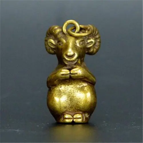

Chinese Pastoral Style Pure Copper Brass Bronze Animal Goat Small Pendant Statue