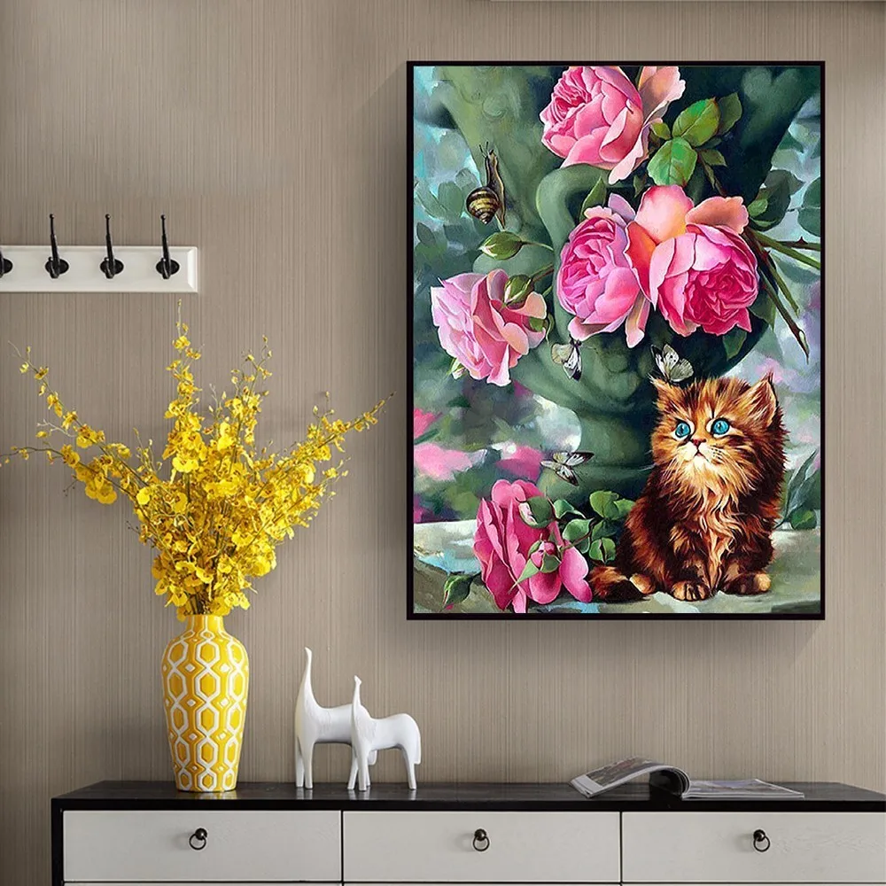 Evershine 5D Diamond Embroidery Full Display Flowers Cross Stitch Mosaic Sale Cat Rhinestones Pictures Painting | Дом и сад