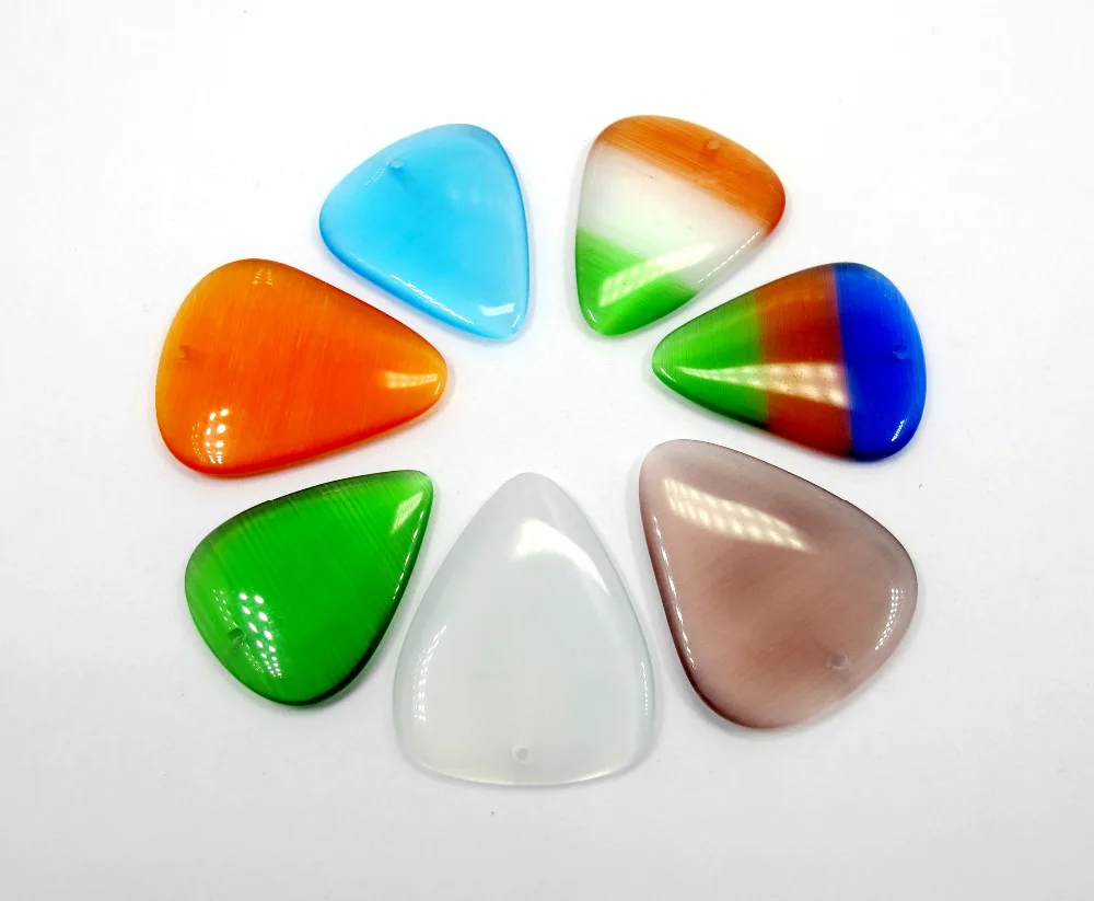 

Wholesale Mixed 5pcs/lot Cat's Eye Stone Crystal Guitar Finger Picks Charming Guitar Picks Pendant with HoleAround 26x30x2mm
